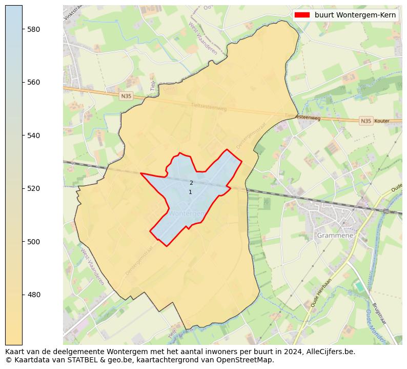 Aantal inwoners op de kaart van de buurt Wontergem-Kern: Op deze pagina vind je veel informatie over inwoners (zoals de verdeling naar leeftijdsgroepen, gezinssamenstelling, geslacht, autochtoon of Belgisch met een immigratie achtergrond,...), woningen (aantallen, types, prijs ontwikkeling, gebruik, type eigendom,...) en méér (autobezit, energieverbruik,...)  op basis van open data van STATBEL en diverse andere bronnen!