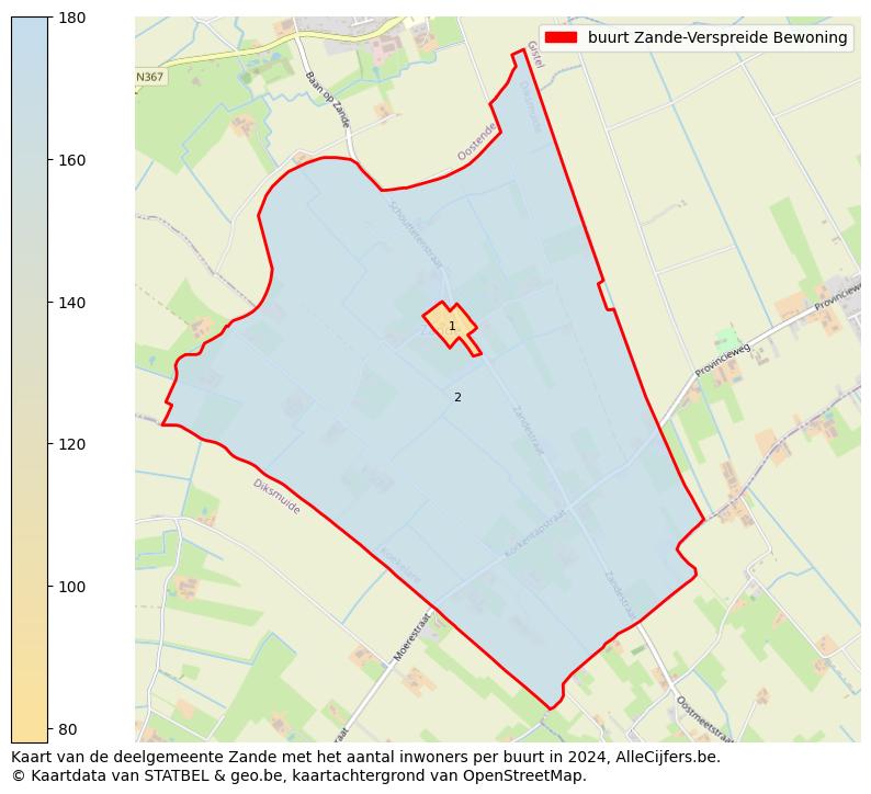 Aantal inwoners op de kaart van de buurt Zande-Verspreide Bewoning: Op deze pagina vind je veel informatie over inwoners (zoals de verdeling naar leeftijdsgroepen, gezinssamenstelling, geslacht, autochtoon of Belgisch met een immigratie achtergrond,...), woningen (aantallen, types, prijs ontwikkeling, gebruik, type eigendom,...) en méér (autobezit, energieverbruik,...)  op basis van open data van STATBEL en diverse andere bronnen!