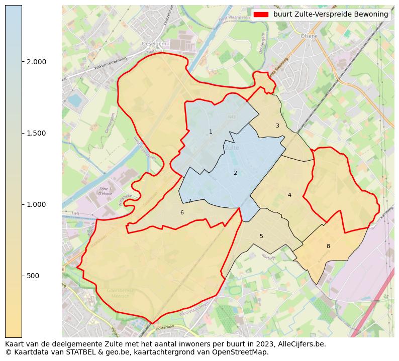 Aantal inwoners op de kaart van de buurt Zulte-Verspreide Bewoning: Op deze pagina vind je veel informatie over inwoners (zoals de verdeling naar leeftijdsgroepen, gezinssamenstelling, geslacht, autochtoon of Belgisch met een immigratie achtergrond,...), woningen (aantallen, types, prijs ontwikkeling, gebruik, type eigendom,...) en méér (autobezit, energieverbruik,...)  op basis van open data van STATBEL en diverse andere bronnen!