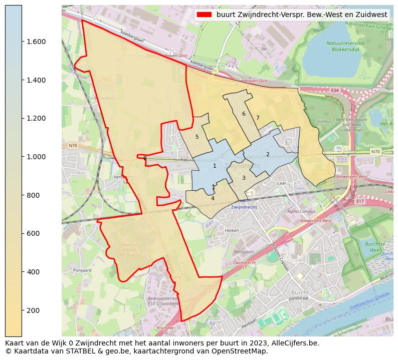 Aantal inwoners op de kaart van de buurt Zwijndrecht-Verspr. Bew.-West en Zuidwest: Op deze pagina vind je veel informatie over inwoners (zoals de verdeling naar leeftijdsgroepen, gezinssamenstelling, geslacht, autochtoon of Belgisch met een immigratie achtergrond,...), woningen (aantallen, types, prijs ontwikkeling, gebruik, type eigendom,...) en méér (autobezit, energieverbruik,...)  op basis van open data van STATBEL en diverse andere bronnen!