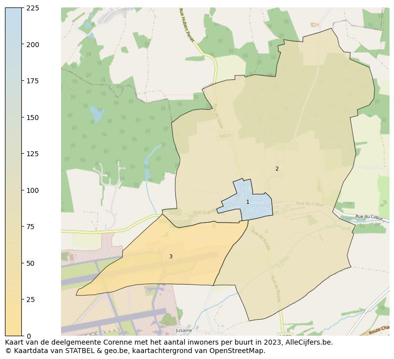 Aantal inwoners op de kaart van de deelgemeente Corenne: Op deze pagina vind je veel informatie over inwoners (zoals de verdeling naar leeftijdsgroepen, gezinssamenstelling, geslacht, autochtoon of Belgisch met een immigratie achtergrond,...), woningen (aantallen, types, prijs ontwikkeling, gebruik, type eigendom,...) en méér (autobezit, energieverbruik,...)  op basis van open data van STATBEL en diverse andere bronnen!