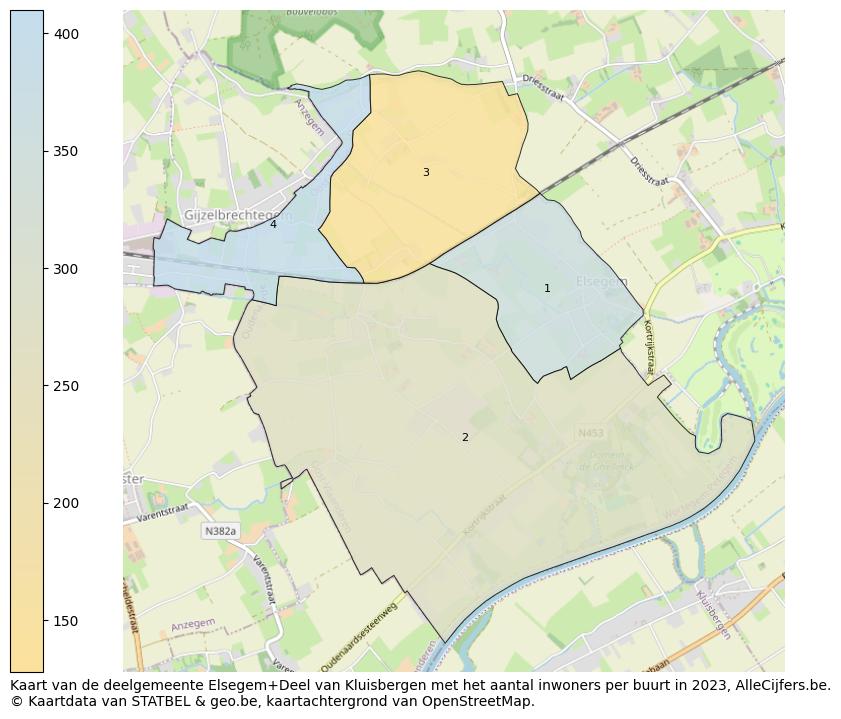 Aantal inwoners op de kaart van de deelgemeente Elsegem+Deel van Kluisbergen: Op deze pagina vind je veel informatie over inwoners (zoals de verdeling naar leeftijdsgroepen, gezinssamenstelling, geslacht, autochtoon of Belgisch met een immigratie achtergrond,...), woningen (aantallen, types, prijs ontwikkeling, gebruik, type eigendom,...) en méér (autobezit, energieverbruik,...)  op basis van open data van STATBEL en diverse andere bronnen!