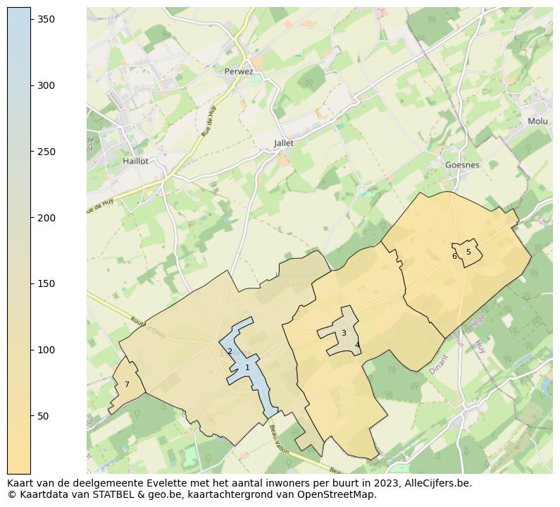 Aantal inwoners op de kaart van de deelgemeente Evelette: Op deze pagina vind je veel informatie over inwoners (zoals de verdeling naar leeftijdsgroepen, gezinssamenstelling, geslacht, autochtoon of Belgisch met een immigratie achtergrond,...), woningen (aantallen, types, prijs ontwikkeling, gebruik, type eigendom,...) en méér (autobezit, energieverbruik,...)  op basis van open data van STATBEL en diverse andere bronnen!