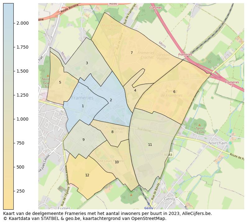 Aantal inwoners op de kaart van de deelgemeente Frameries: Op deze pagina vind je veel informatie over inwoners (zoals de verdeling naar leeftijdsgroepen, gezinssamenstelling, geslacht, autochtoon of Belgisch met een immigratie achtergrond,...), woningen (aantallen, types, prijs ontwikkeling, gebruik, type eigendom,...) en méér (autobezit, energieverbruik,...)  op basis van open data van STATBEL en diverse andere bronnen!