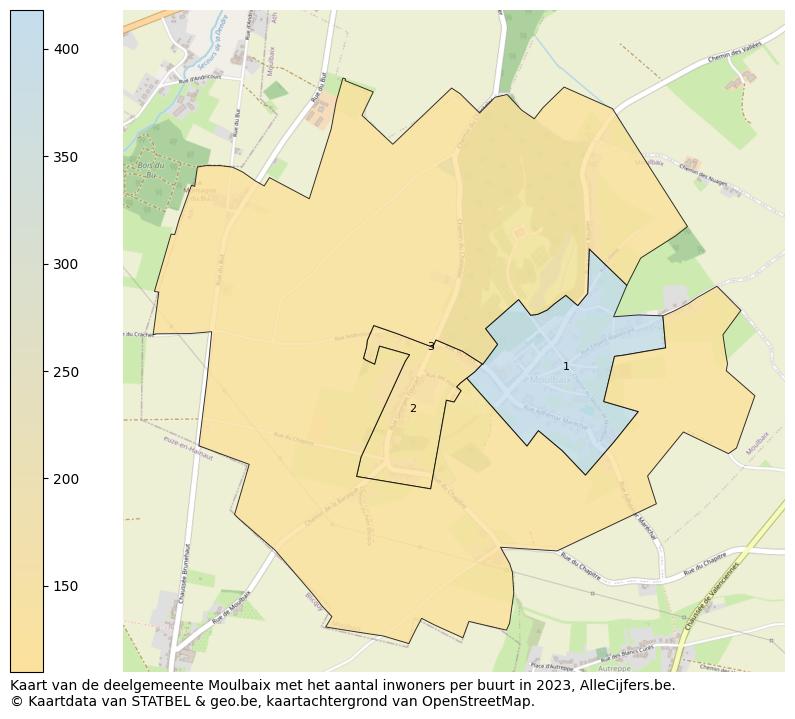 Aantal inwoners op de kaart van de deelgemeente Moulbaix: Op deze pagina vind je veel informatie over inwoners (zoals de verdeling naar leeftijdsgroepen, gezinssamenstelling, geslacht, autochtoon of Belgisch met een immigratie achtergrond,...), woningen (aantallen, types, prijs ontwikkeling, gebruik, type eigendom,...) en méér (autobezit, energieverbruik,...)  op basis van open data van STATBEL en diverse andere bronnen!