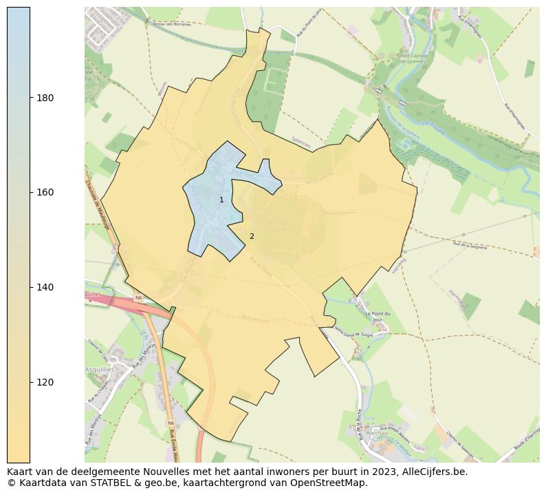 Aantal inwoners op de kaart van de deelgemeente Nouvelles: Op deze pagina vind je veel informatie over inwoners (zoals de verdeling naar leeftijdsgroepen, gezinssamenstelling, geslacht, autochtoon of Belgisch met een immigratie achtergrond,...), woningen (aantallen, types, prijs ontwikkeling, gebruik, type eigendom,...) en méér (autobezit, energieverbruik,...)  op basis van open data van STATBEL en diverse andere bronnen!