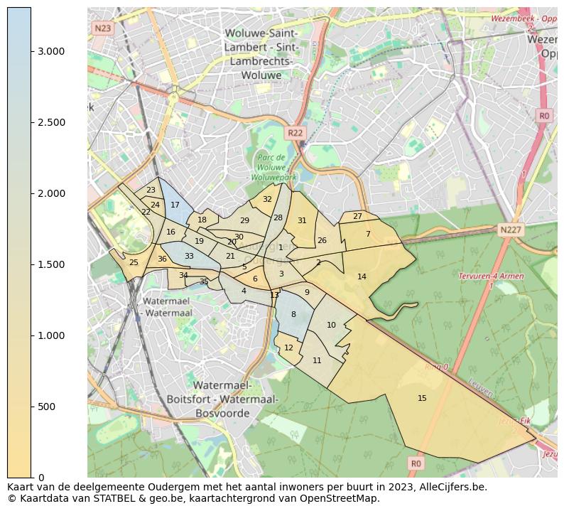 Aantal inwoners op de kaart van de deelgemeente Oudergem: Op deze pagina vind je veel informatie over inwoners (zoals de verdeling naar leeftijdsgroepen, gezinssamenstelling, geslacht, autochtoon of Belgisch met een immigratie achtergrond,...), woningen (aantallen, types, prijs ontwikkeling, gebruik, type eigendom,...) en méér (autobezit, energieverbruik,...)  op basis van open data van STATBEL en diverse andere bronnen!