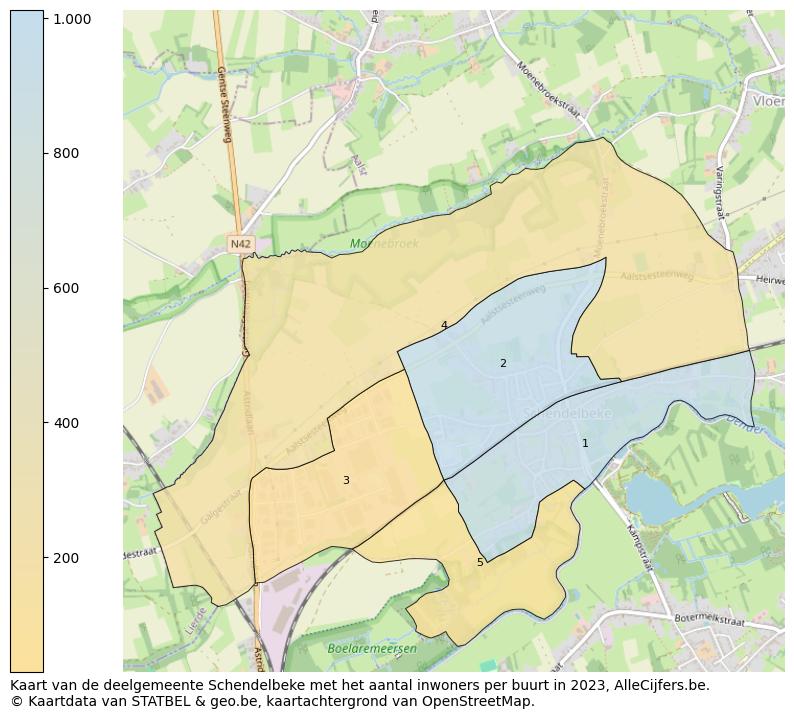 Aantal inwoners op de kaart van de deelgemeente Schendelbeke: Op deze pagina vind je veel informatie over inwoners (zoals de verdeling naar leeftijdsgroepen, gezinssamenstelling, geslacht, autochtoon of Belgisch met een immigratie achtergrond,...), woningen (aantallen, types, prijs ontwikkeling, gebruik, type eigendom,...) en méér (autobezit, energieverbruik,...)  op basis van open data van STATBEL en diverse andere bronnen!