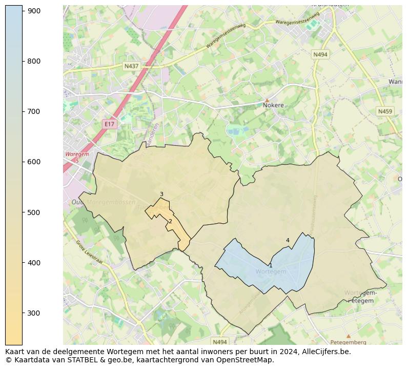 Aantal inwoners op de kaart van de deelgemeente Wortegem: Op deze pagina vind je veel informatie over inwoners (zoals de verdeling naar leeftijdsgroepen, gezinssamenstelling, geslacht, autochtoon of Belgisch met een immigratie achtergrond,...), woningen (aantallen, types, prijs ontwikkeling, gebruik, type eigendom,...) en méér (autobezit, energieverbruik,...)  op basis van open data van STATBEL en diverse andere bronnen!