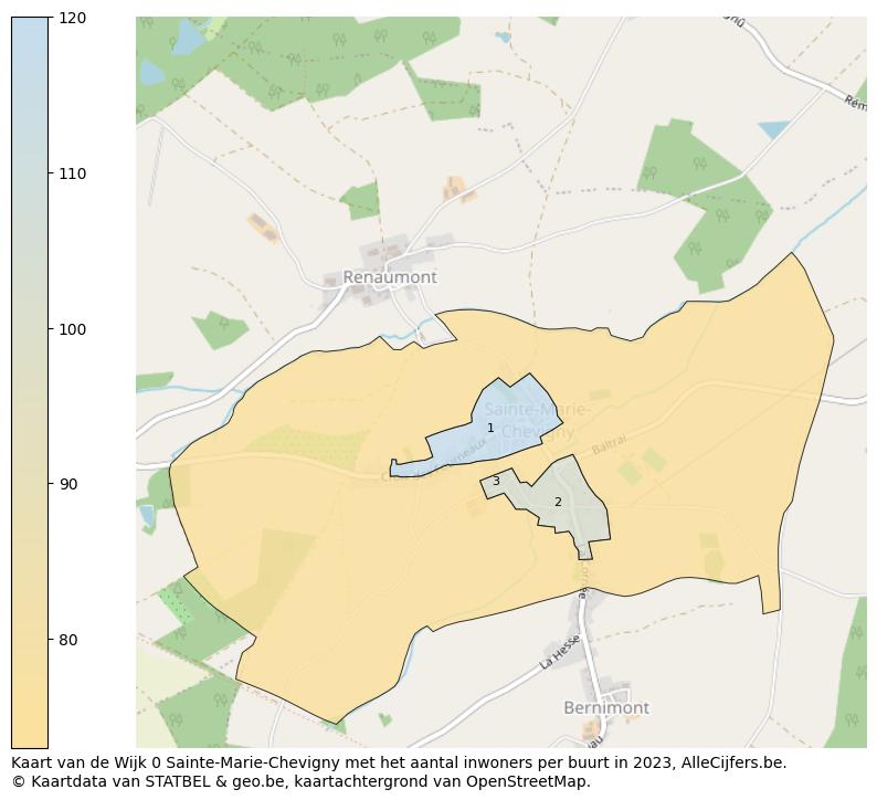 Aantal inwoners op de kaart van de Wijk 0 Sainte-Marie-Chevigny: Op deze pagina vind je veel informatie over inwoners (zoals de verdeling naar leeftijdsgroepen, gezinssamenstelling, geslacht, autochtoon of Belgisch met een immigratie achtergrond,...), woningen (aantallen, types, prijs ontwikkeling, gebruik, type eigendom,...) en méér (autobezit, energieverbruik,...)  op basis van open data van STATBEL en diverse andere bronnen!