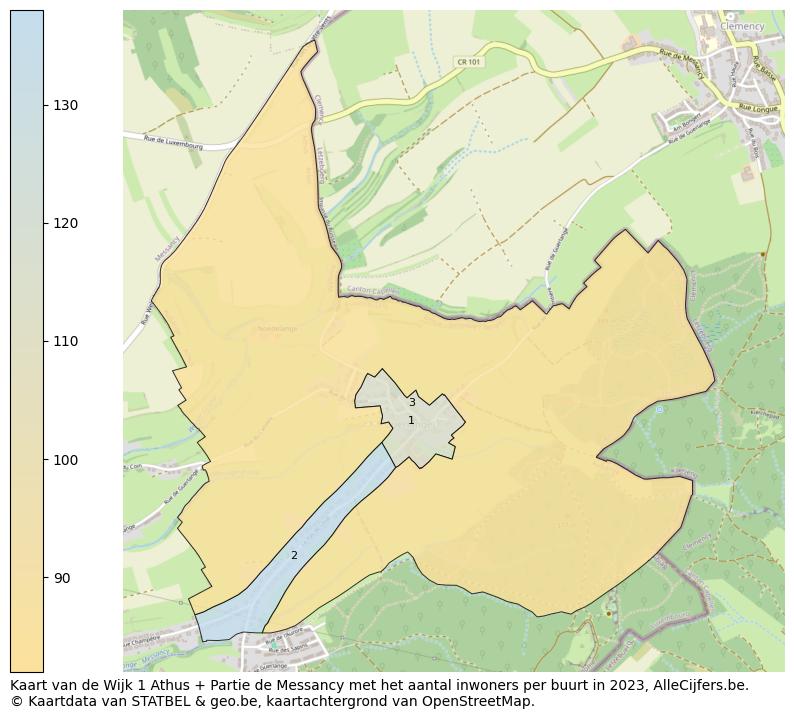 Aantal inwoners op de kaart van de Wijk 1 Athus + Partie de Messancy: Op deze pagina vind je veel informatie over inwoners (zoals de verdeling naar leeftijdsgroepen, gezinssamenstelling, geslacht, autochtoon of Belgisch met een immigratie achtergrond,...), woningen (aantallen, types, prijs ontwikkeling, gebruik, type eigendom,...) en méér (autobezit, energieverbruik,...)  op basis van open data van STATBEL en diverse andere bronnen!