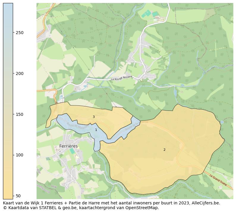 Aantal inwoners op de kaart van de Wijk 1 Ferrieres + Partie de Harre: Op deze pagina vind je veel informatie over inwoners (zoals de verdeling naar leeftijdsgroepen, gezinssamenstelling, geslacht, autochtoon of Belgisch met een immigratie achtergrond,...), woningen (aantallen, types, prijs ontwikkeling, gebruik, type eigendom,...) en méér (autobezit, energieverbruik,...)  op basis van open data van STATBEL en diverse andere bronnen!