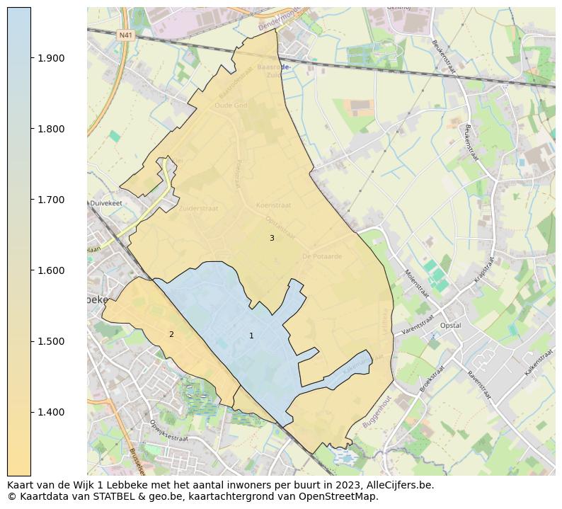 Aantal inwoners op de kaart van de Wijk 1 Lebbeke: Op deze pagina vind je veel informatie over inwoners (zoals de verdeling naar leeftijdsgroepen, gezinssamenstelling, geslacht, autochtoon of Belgisch met een immigratie achtergrond,...), woningen (aantallen, types, prijs ontwikkeling, gebruik, type eigendom,...) en méér (autobezit, energieverbruik,...)  op basis van open data van STATBEL en diverse andere bronnen!