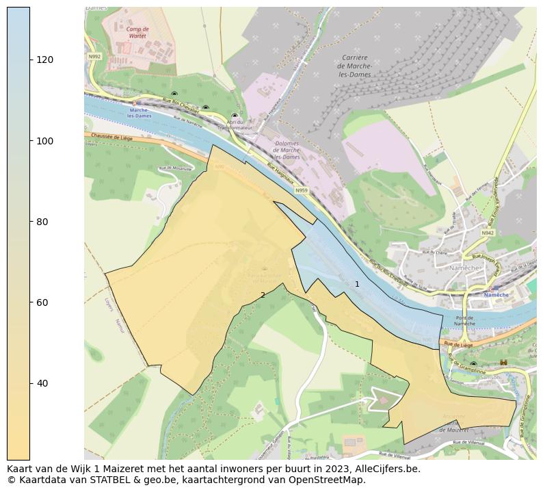 Aantal inwoners op de kaart van de Wijk 1 Maizeret: Op deze pagina vind je veel informatie over inwoners (zoals de verdeling naar leeftijdsgroepen, gezinssamenstelling, geslacht, autochtoon of Belgisch met een immigratie achtergrond,...), woningen (aantallen, types, prijs ontwikkeling, gebruik, type eigendom,...) en méér (autobezit, energieverbruik,...)  op basis van open data van STATBEL en diverse andere bronnen!