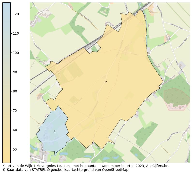 Aantal inwoners op de kaart van de Wijk 1 Mevergnies-Lez-Lens: Op deze pagina vind je veel informatie over inwoners (zoals de verdeling naar leeftijdsgroepen, gezinssamenstelling, geslacht, autochtoon of Belgisch met een immigratie achtergrond,...), woningen (aantallen, types, prijs ontwikkeling, gebruik, type eigendom,...) en méér (autobezit, energieverbruik,...)  op basis van open data van STATBEL en diverse andere bronnen!