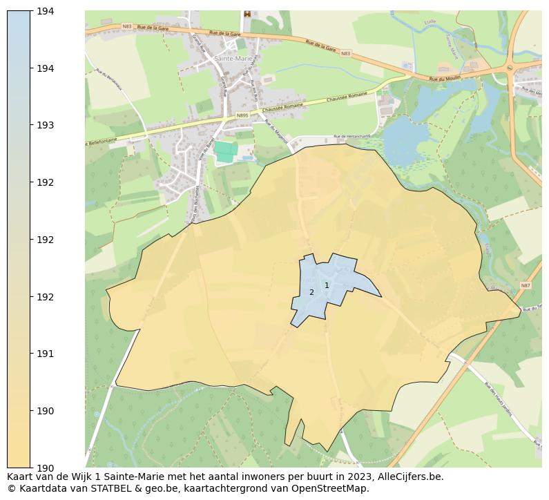 Aantal inwoners op de kaart van de Wijk 1 Sainte-Marie: Op deze pagina vind je veel informatie over inwoners (zoals de verdeling naar leeftijdsgroepen, gezinssamenstelling, geslacht, autochtoon of Belgisch met een immigratie achtergrond,...), woningen (aantallen, types, prijs ontwikkeling, gebruik, type eigendom,...) en méér (autobezit, energieverbruik,...)  op basis van open data van STATBEL en diverse andere bronnen!
