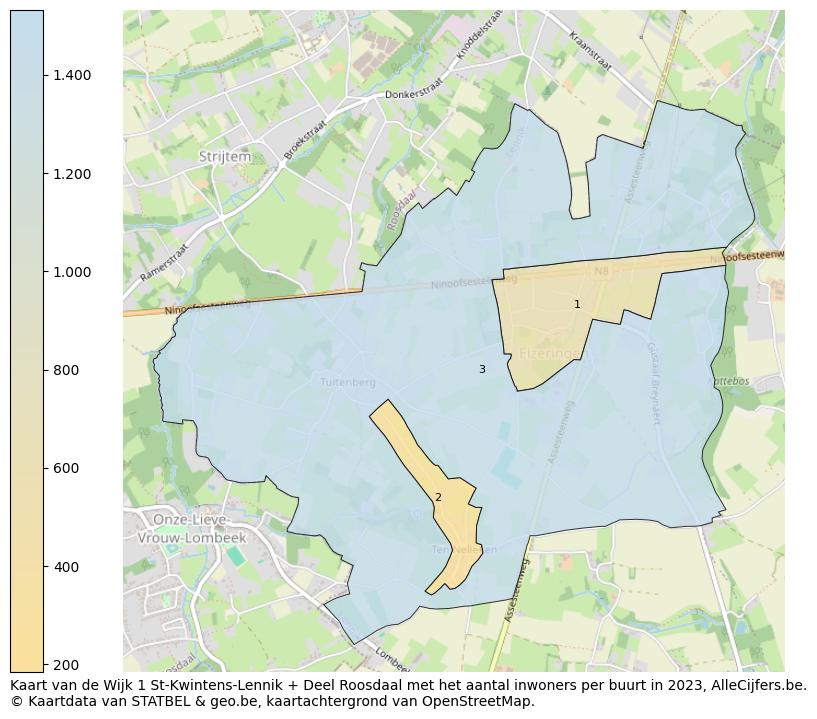 Aantal inwoners op de kaart van de Wijk 1 St-Kwintens-Lennik + Deel Roosdaal: Op deze pagina vind je veel informatie over inwoners (zoals de verdeling naar leeftijdsgroepen, gezinssamenstelling, geslacht, autochtoon of Belgisch met een immigratie achtergrond,...), woningen (aantallen, types, prijs ontwikkeling, gebruik, type eigendom,...) en méér (autobezit, energieverbruik,...)  op basis van open data van STATBEL en diverse andere bronnen!