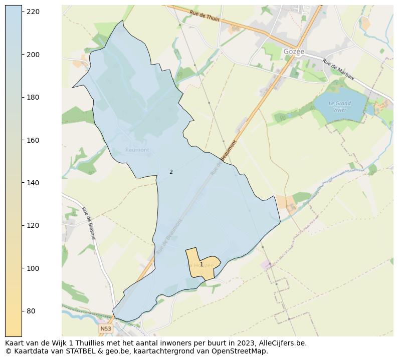 Aantal inwoners op de kaart van de Wijk 1 Thuillies: Op deze pagina vind je veel informatie over inwoners (zoals de verdeling naar leeftijdsgroepen, gezinssamenstelling, geslacht, autochtoon of Belgisch met een immigratie achtergrond,...), woningen (aantallen, types, prijs ontwikkeling, gebruik, type eigendom,...) en méér (autobezit, energieverbruik,...)  op basis van open data van STATBEL en diverse andere bronnen!
