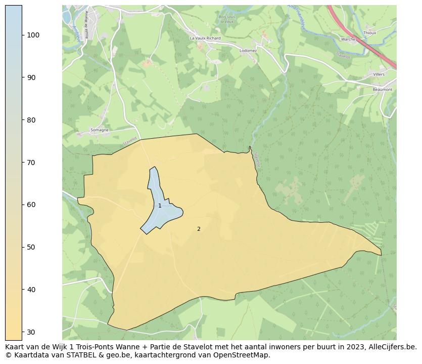 Aantal inwoners op de kaart van de Wijk 1 Trois-Ponts Wanne + Partie de Stavelot: Op deze pagina vind je veel informatie over inwoners (zoals de verdeling naar leeftijdsgroepen, gezinssamenstelling, geslacht, autochtoon of Belgisch met een immigratie achtergrond,...), woningen (aantallen, types, prijs ontwikkeling, gebruik, type eigendom,...) en méér (autobezit, energieverbruik,...)  op basis van open data van STATBEL en diverse andere bronnen!