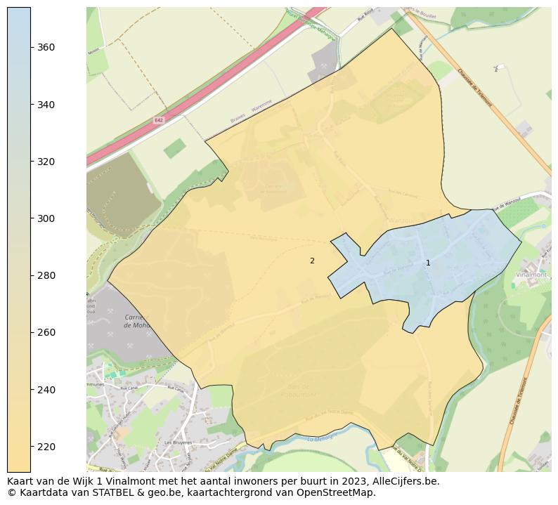Aantal inwoners op de kaart van de Wijk 1 Vinalmont: Op deze pagina vind je veel informatie over inwoners (zoals de verdeling naar leeftijdsgroepen, gezinssamenstelling, geslacht, autochtoon of Belgisch met een immigratie achtergrond,...), woningen (aantallen, types, prijs ontwikkeling, gebruik, type eigendom,...) en méér (autobezit, energieverbruik,...)  op basis van open data van STATBEL en diverse andere bronnen!