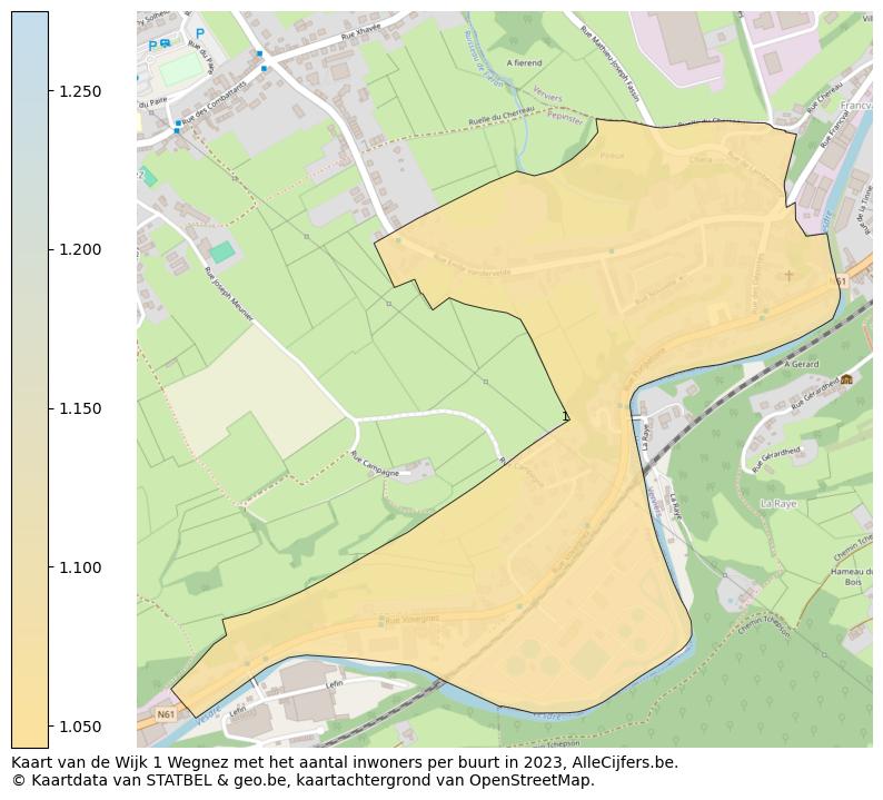 Aantal inwoners op de kaart van de Wijk 1 Wegnez: Op deze pagina vind je veel informatie over inwoners (zoals de verdeling naar leeftijdsgroepen, gezinssamenstelling, geslacht, autochtoon of Belgisch met een immigratie achtergrond,...), woningen (aantallen, types, prijs ontwikkeling, gebruik, type eigendom,...) en méér (autobezit, energieverbruik,...)  op basis van open data van STATBEL en diverse andere bronnen!