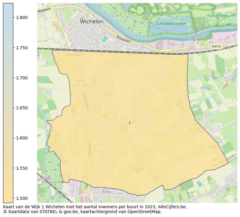 Aantal inwoners op de kaart van de Wijk 1 Wichelen: Op deze pagina vind je veel informatie over inwoners (zoals de verdeling naar leeftijdsgroepen, gezinssamenstelling, geslacht, autochtoon of Belgisch met een immigratie achtergrond,...), woningen (aantallen, types, prijs ontwikkeling, gebruik, type eigendom,...) en méér (autobezit, energieverbruik,...)  op basis van open data van STATBEL en diverse andere bronnen!