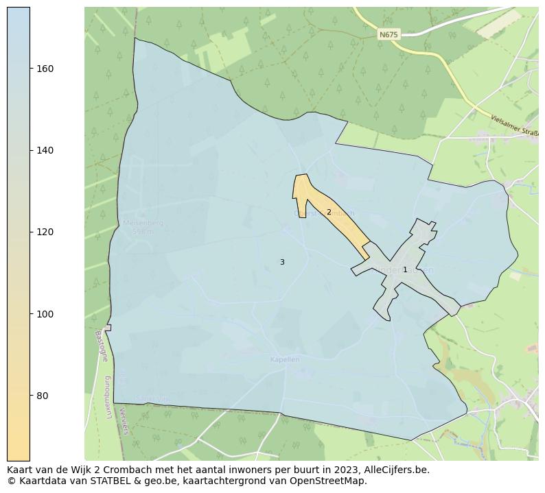Aantal inwoners op de kaart van de Wijk 2 Crombach: Op deze pagina vind je veel informatie over inwoners (zoals de verdeling naar leeftijdsgroepen, gezinssamenstelling, geslacht, autochtoon of Belgisch met een immigratie achtergrond,...), woningen (aantallen, types, prijs ontwikkeling, gebruik, type eigendom,...) en méér (autobezit, energieverbruik,...)  op basis van open data van STATBEL en diverse andere bronnen!