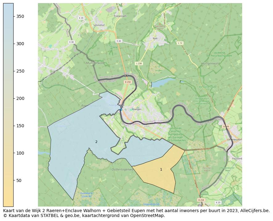 Aantal inwoners op de kaart van de Wijk 2 Raeren+Enclave Walhorn + Gebietsteil Eupen: Op deze pagina vind je veel informatie over inwoners (zoals de verdeling naar leeftijdsgroepen, gezinssamenstelling, geslacht, autochtoon of Belgisch met een immigratie achtergrond,...), woningen (aantallen, types, prijs ontwikkeling, gebruik, type eigendom,...) en méér (autobezit, energieverbruik,...)  op basis van open data van STATBEL en diverse andere bronnen!