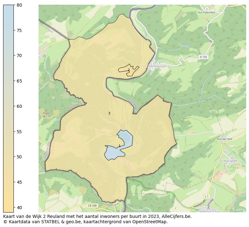 Aantal inwoners op de kaart van de Wijk 2 Reuland: Op deze pagina vind je veel informatie over inwoners (zoals de verdeling naar leeftijdsgroepen, gezinssamenstelling, geslacht, autochtoon of Belgisch met een immigratie achtergrond,...), woningen (aantallen, types, prijs ontwikkeling, gebruik, type eigendom,...) en méér (autobezit, energieverbruik,...)  op basis van open data van STATBEL en diverse andere bronnen!