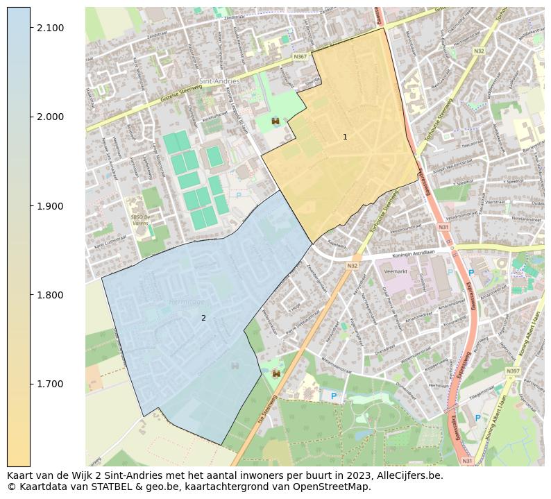 Aantal inwoners op de kaart van de Wijk 2 Sint-Andries: Op deze pagina vind je veel informatie over inwoners (zoals de verdeling naar leeftijdsgroepen, gezinssamenstelling, geslacht, autochtoon of Belgisch met een immigratie achtergrond,...), woningen (aantallen, types, prijs ontwikkeling, gebruik, type eigendom,...) en méér (autobezit, energieverbruik,...)  op basis van open data van STATBEL en diverse andere bronnen!