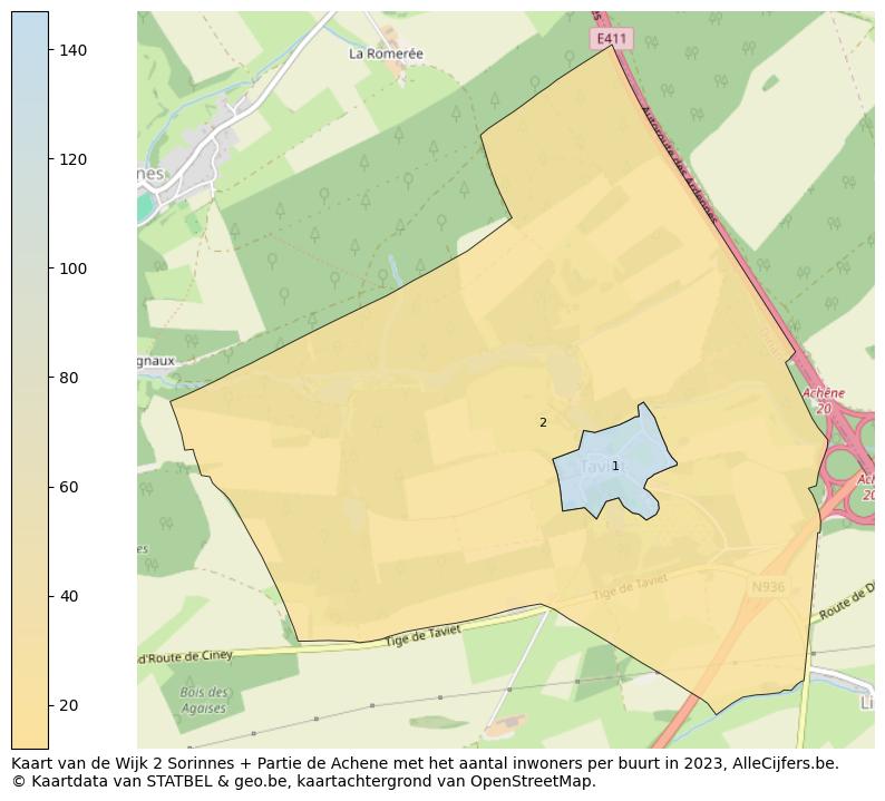 Aantal inwoners op de kaart van de Wijk 2 Sorinnes + Partie de Achene: Op deze pagina vind je veel informatie over inwoners (zoals de verdeling naar leeftijdsgroepen, gezinssamenstelling, geslacht, autochtoon of Belgisch met een immigratie achtergrond,...), woningen (aantallen, types, prijs ontwikkeling, gebruik, type eigendom,...) en méér (autobezit, energieverbruik,...)  op basis van open data van STATBEL en diverse andere bronnen!
