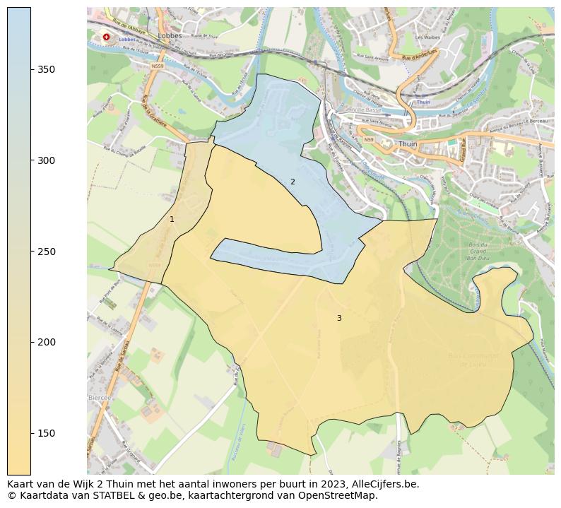 Aantal inwoners op de kaart van de Wijk 2 Thuin: Op deze pagina vind je veel informatie over inwoners (zoals de verdeling naar leeftijdsgroepen, gezinssamenstelling, geslacht, autochtoon of Belgisch met een immigratie achtergrond,...), woningen (aantallen, types, prijs ontwikkeling, gebruik, type eigendom,...) en méér (autobezit, energieverbruik,...)  op basis van open data van STATBEL en diverse andere bronnen!