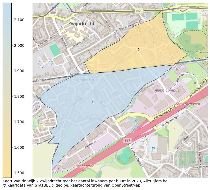 Aantal inwoners op de kaart van de Wijk 2 Zwijndrecht: Op deze pagina vind je veel informatie over inwoners (zoals de verdeling naar leeftijdsgroepen, gezinssamenstelling, geslacht, autochtoon of Belgisch met een immigratie achtergrond,...), woningen (aantallen, types, prijs ontwikkeling, gebruik, type eigendom,...) en méér (autobezit, energieverbruik,...)  op basis van open data van STATBEL en diverse andere bronnen!