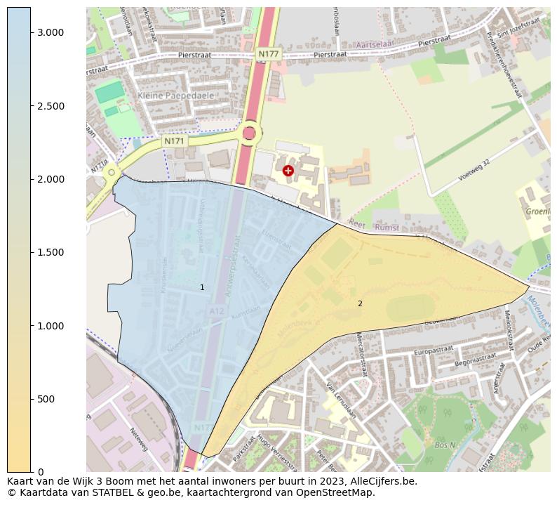 Aantal inwoners op de kaart van de Wijk 3 Boom: Op deze pagina vind je veel informatie over inwoners (zoals de verdeling naar leeftijdsgroepen, gezinssamenstelling, geslacht, autochtoon of Belgisch met een immigratie achtergrond,...), woningen (aantallen, types, prijs ontwikkeling, gebruik, type eigendom,...) en méér (autobezit, energieverbruik,...)  op basis van open data van STATBEL en diverse andere bronnen!
