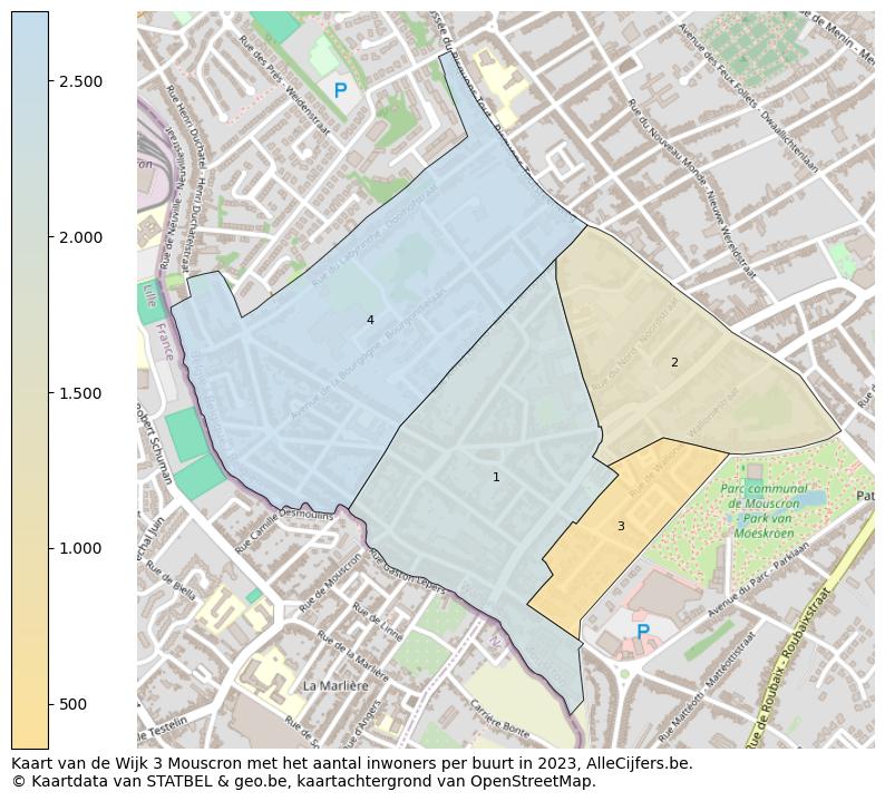 Aantal inwoners op de kaart van de Wijk 3 Mouscron: Op deze pagina vind je veel informatie over inwoners (zoals de verdeling naar leeftijdsgroepen, gezinssamenstelling, geslacht, autochtoon of Belgisch met een immigratie achtergrond,...), woningen (aantallen, types, prijs ontwikkeling, gebruik, type eigendom,...) en méér (autobezit, energieverbruik,...)  op basis van open data van STATBEL en diverse andere bronnen!