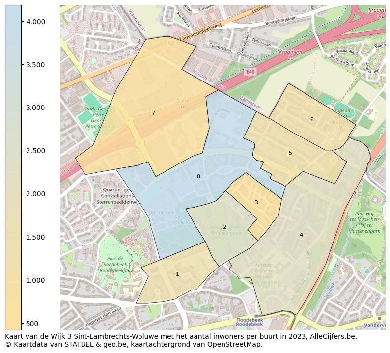 Aantal inwoners op de kaart van de Wijk 3 Sint-Lambrechts-Woluwe: Op deze pagina vind je veel informatie over inwoners (zoals de verdeling naar leeftijdsgroepen, gezinssamenstelling, geslacht, autochtoon of Belgisch met een immigratie achtergrond,...), woningen (aantallen, types, prijs ontwikkeling, gebruik, type eigendom,...) en méér (autobezit, energieverbruik,...)  op basis van open data van STATBEL en diverse andere bronnen!