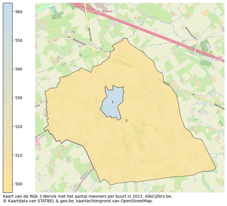 Aantal inwoners op de kaart van de Wijk 3 Wervik: Op deze pagina vind je veel informatie over inwoners (zoals de verdeling naar leeftijdsgroepen, gezinssamenstelling, geslacht, autochtoon of Belgisch met een immigratie achtergrond,...), woningen (aantallen, types, prijs ontwikkeling, gebruik, type eigendom,...) en méér (autobezit, energieverbruik,...)  op basis van open data van STATBEL en diverse andere bronnen!