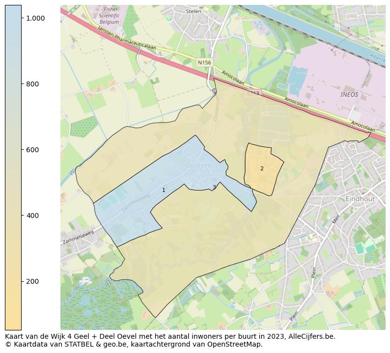 Aantal inwoners op de kaart van de Wijk 4 Geel + Deel Oevel: Op deze pagina vind je veel informatie over inwoners (zoals de verdeling naar leeftijdsgroepen, gezinssamenstelling, geslacht, autochtoon of Belgisch met een immigratie achtergrond,...), woningen (aantallen, types, prijs ontwikkeling, gebruik, type eigendom,...) en méér (autobezit, energieverbruik,...)  op basis van open data van STATBEL en diverse andere bronnen!