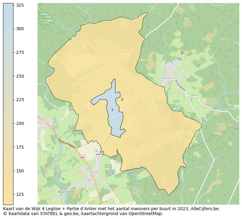 Aantal inwoners op de kaart van de Wijk 4 Leglise + Partie d’Anlier: Op deze pagina vind je veel informatie over inwoners (zoals de verdeling naar leeftijdsgroepen, gezinssamenstelling, geslacht, autochtoon of Belgisch met een immigratie achtergrond,...), woningen (aantallen, types, prijs ontwikkeling, gebruik, type eigendom,...) en méér (autobezit, energieverbruik,...)  op basis van open data van STATBEL en diverse andere bronnen!