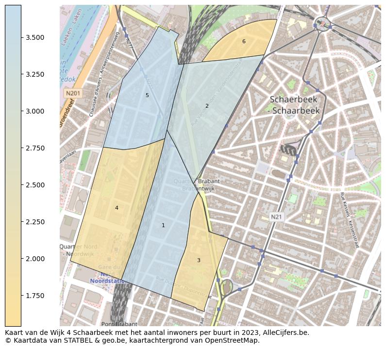 Aantal inwoners op de kaart van de Wijk 4 Schaarbeek: Op deze pagina vind je veel informatie over inwoners (zoals de verdeling naar leeftijdsgroepen, gezinssamenstelling, geslacht, autochtoon of Belgisch met een immigratie achtergrond,...), woningen (aantallen, types, prijs ontwikkeling, gebruik, type eigendom,...) en méér (autobezit, energieverbruik,...)  op basis van open data van STATBEL en diverse andere bronnen!