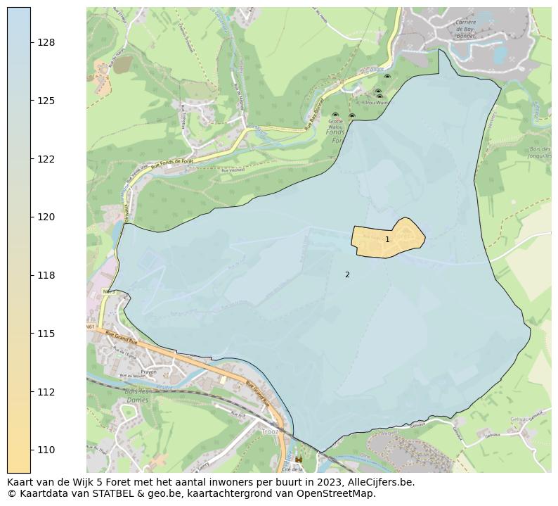 Aantal inwoners op de kaart van de Wijk 5 Foret: Op deze pagina vind je veel informatie over inwoners (zoals de verdeling naar leeftijdsgroepen, gezinssamenstelling, geslacht, autochtoon of Belgisch met een immigratie achtergrond,...), woningen (aantallen, types, prijs ontwikkeling, gebruik, type eigendom,...) en méér (autobezit, energieverbruik,...)  op basis van open data van STATBEL en diverse andere bronnen!