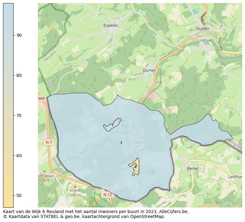 Aantal inwoners op de kaart van de Wijk 6 Reuland: Op deze pagina vind je veel informatie over inwoners (zoals de verdeling naar leeftijdsgroepen, gezinssamenstelling, geslacht, autochtoon of Belgisch met een immigratie achtergrond,...), woningen (aantallen, types, prijs ontwikkeling, gebruik, type eigendom,...) en méér (autobezit, energieverbruik,...)  op basis van open data van STATBEL en diverse andere bronnen!